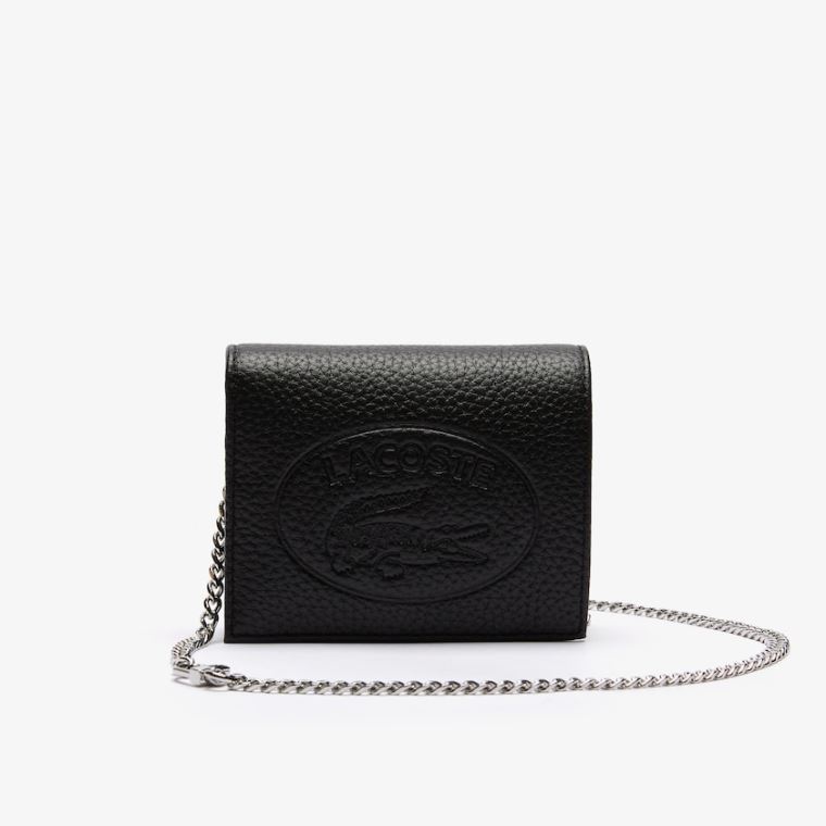 Lacoste Croco Crew Grained Bőr Phone Wallet Fekete | vkyAC9AG