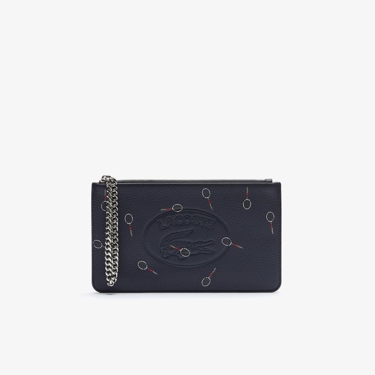 Lacoste Croco Crew Print Grained Bőr Zip Pouch Fekete | aJbUdPQ7