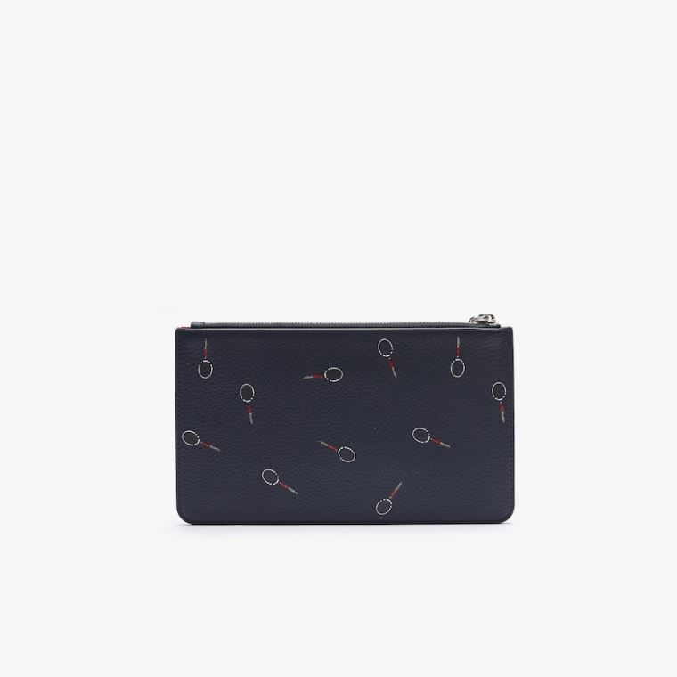 Lacoste Croco Crew Print Grained Bőr Zip Pouch Fekete | aJbUdPQ7