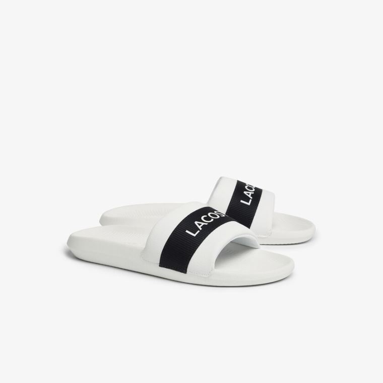 Lacoste Croco Slides Textil Logo Fehér Sötétkék | mqOotfiM