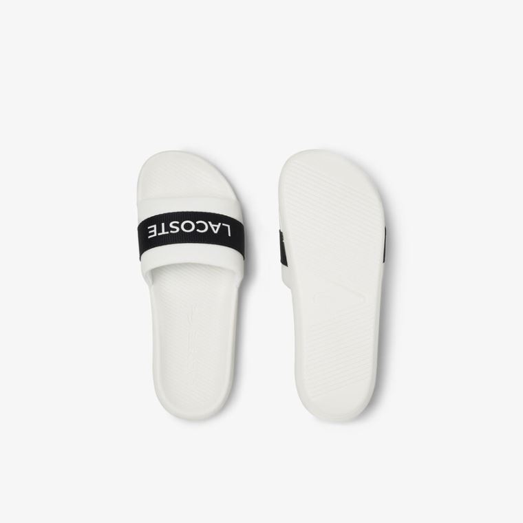 Lacoste Croco Slides Textil Logo Fehér Sötétkék | mqOotfiM