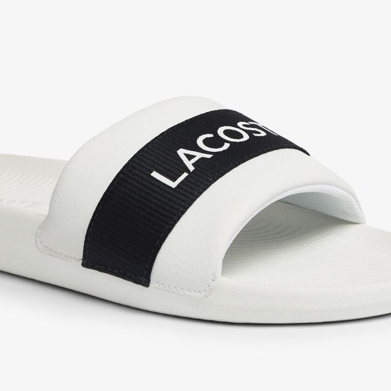 Lacoste Croco Slides Textil Logo Fehér Sötétkék | mqOotfiM