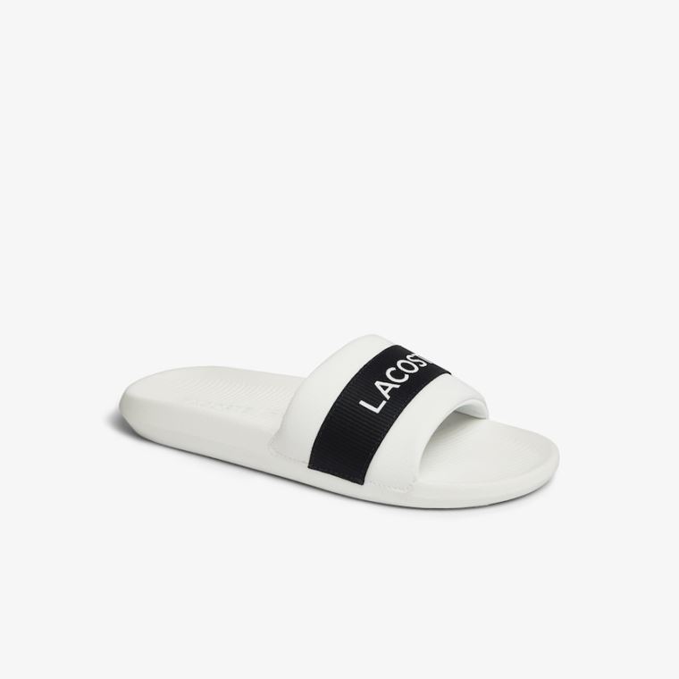 Lacoste Croco Slides Textil Logo Fehér Sötétkék | mqOotfiM