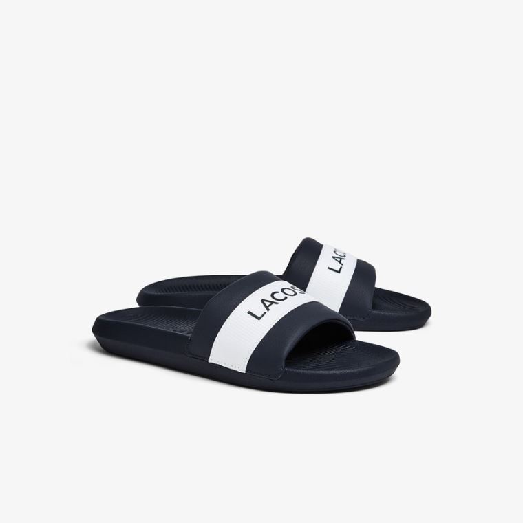 Lacoste Croco Slides Textil Logo Sötétkék Fehér | crk0jSzS