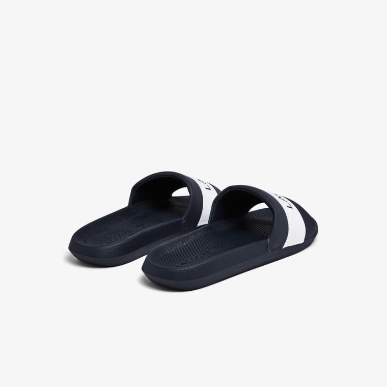 Lacoste Croco Slides Textil Logo Sötétkék Fehér | crk0jSzS