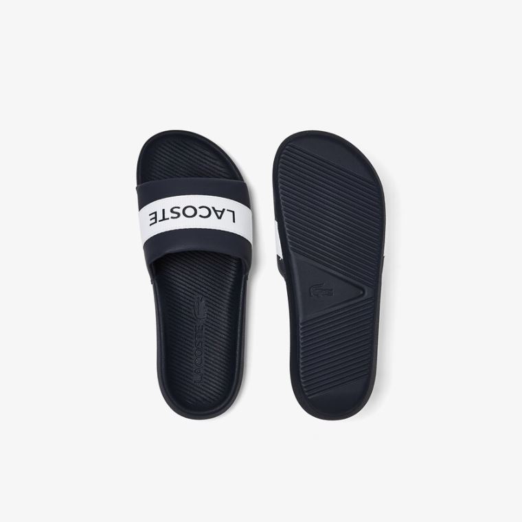 Lacoste Croco Slides Textil Logo Sötétkék Fehér | crk0jSzS