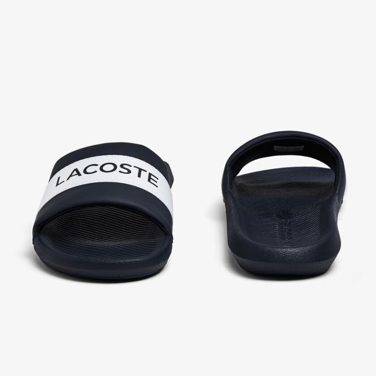 Lacoste Croco Slides Textil Logo Sötétkék Fehér | crk0jSzS