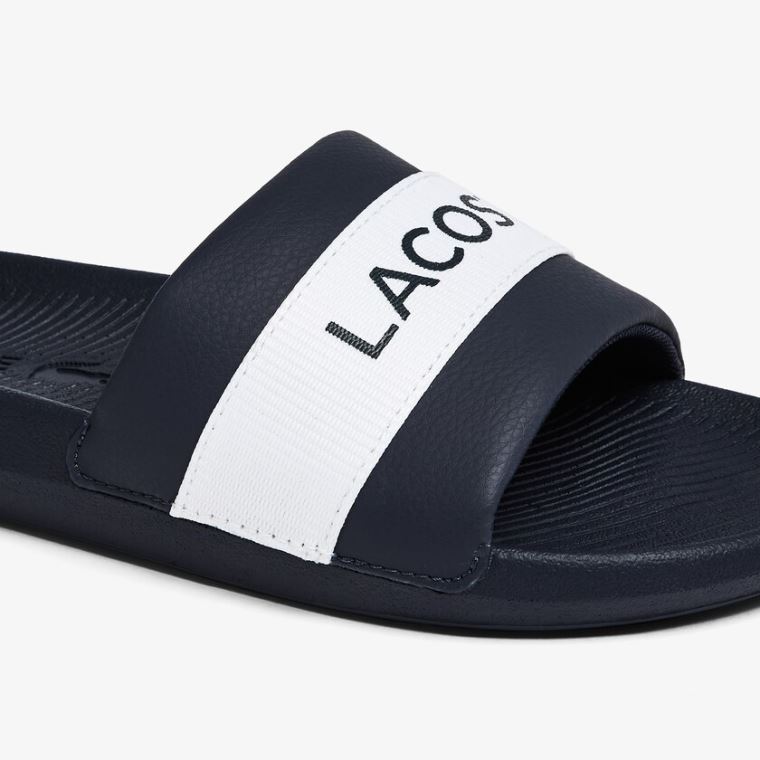 Lacoste Croco Slides Textil Logo Sötétkék Fehér | crk0jSzS