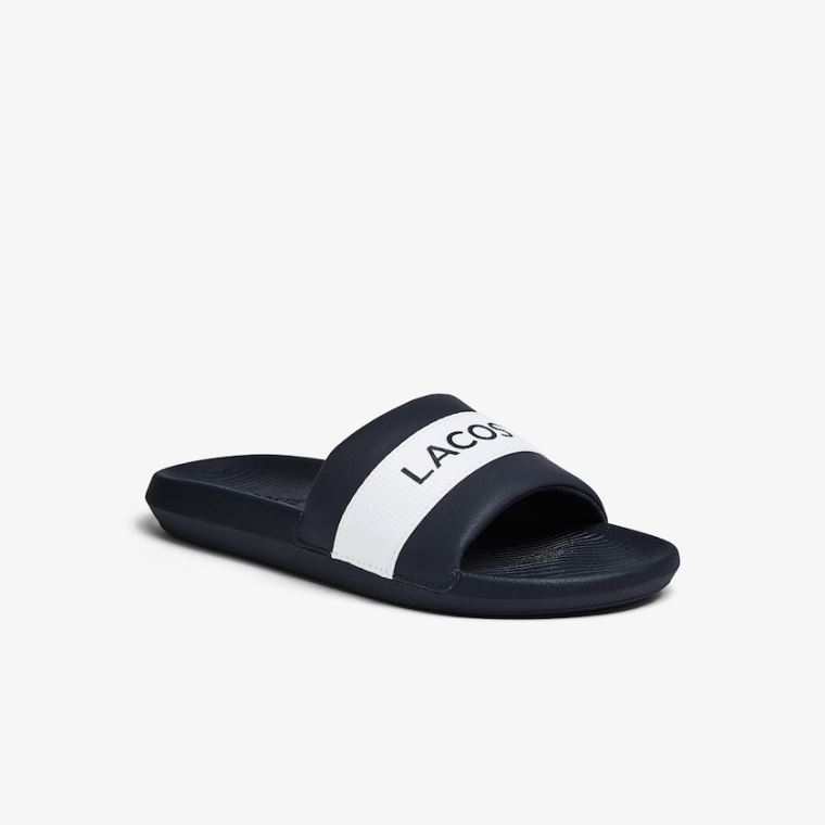 Lacoste Croco Slides Textil Logo Sötétkék Fehér | crk0jSzS