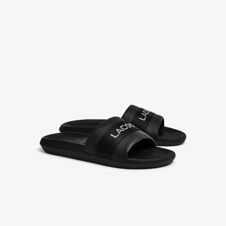 Lacoste Croco Textil Logo Slides Fekete Fekete | 5Ux7mQFA