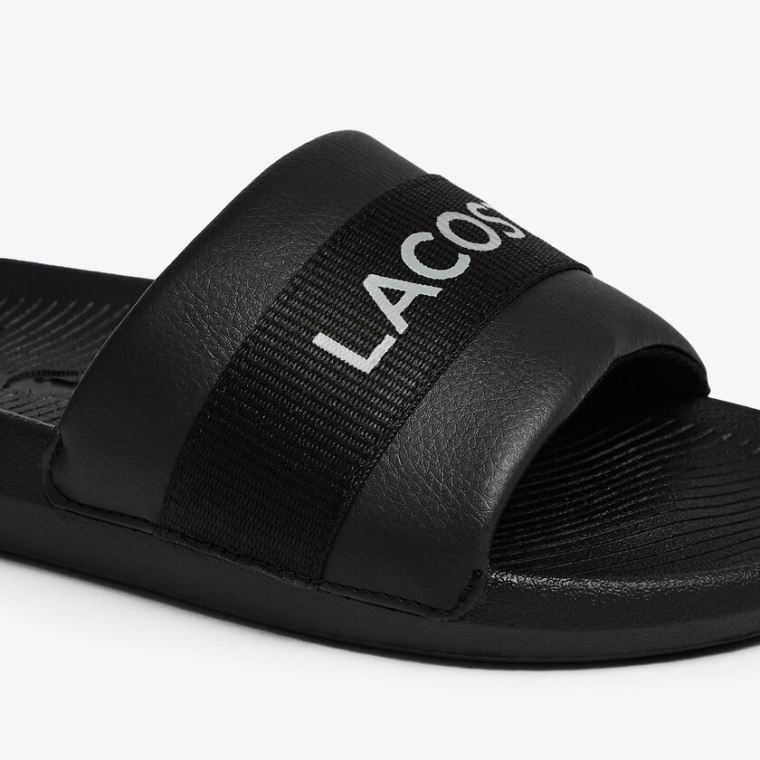 Lacoste Croco Textil Logo Slides Fekete Fekete | 5Ux7mQFA