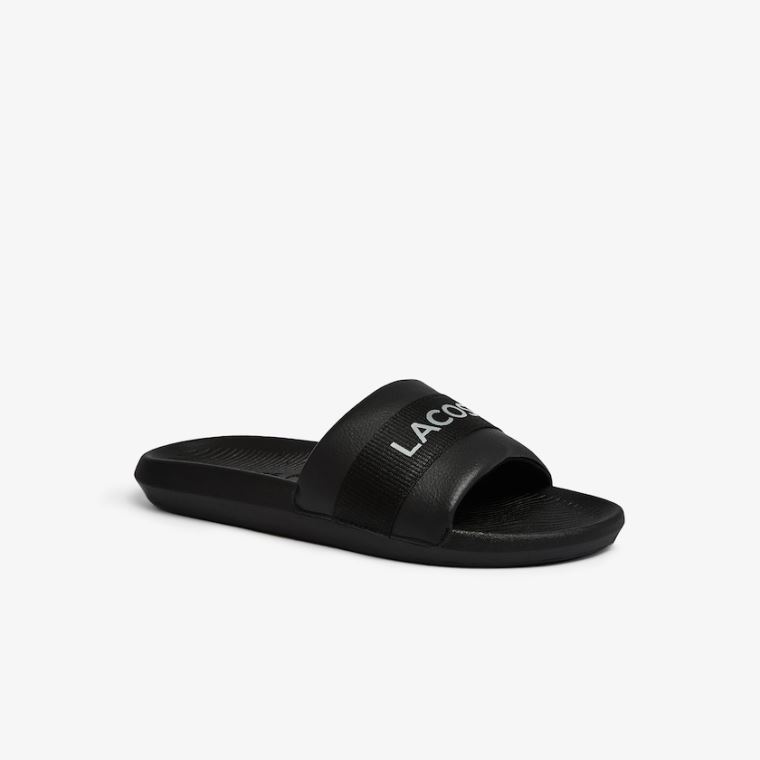 Lacoste Croco Textil Logo Slides Fekete Fekete | 5Ux7mQFA