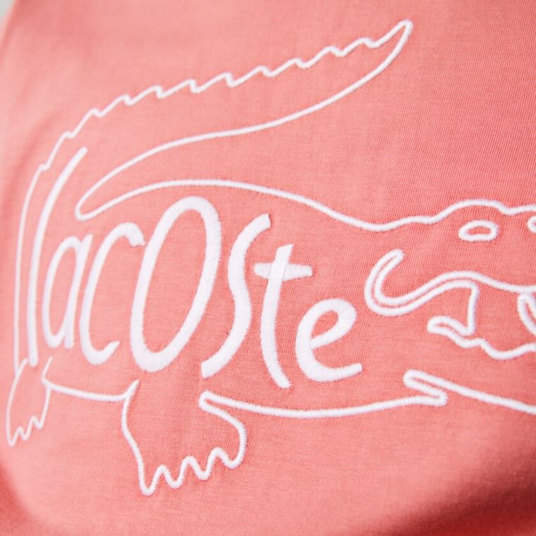 Lacoste Crocodile-Embroidery Pamut T-shirt Rózsaszín | Vb5EL0ns