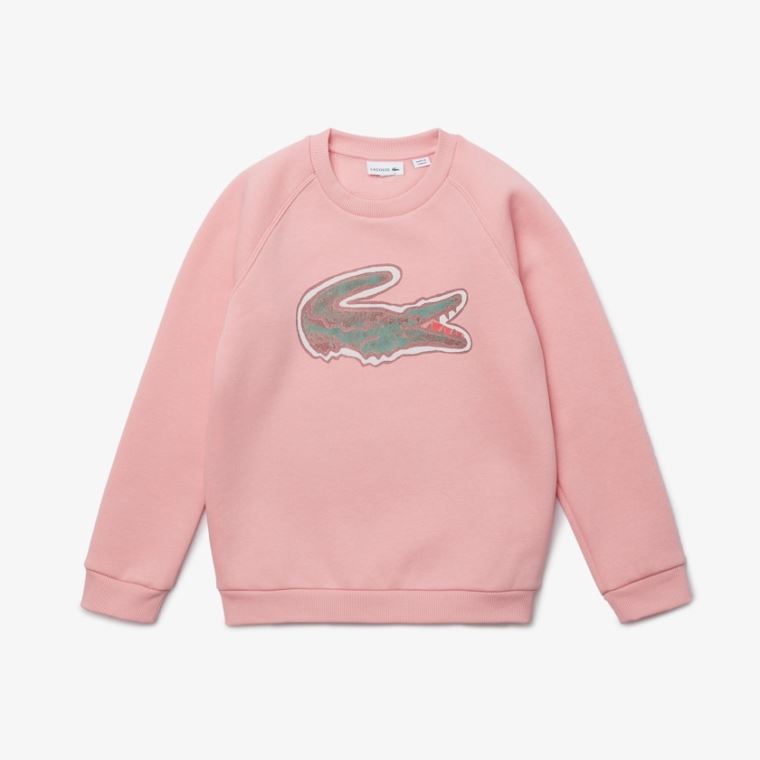 Lacoste Crocodile Graphic Fleece Sweatshirt Rózsaszín | P4SGq3K3