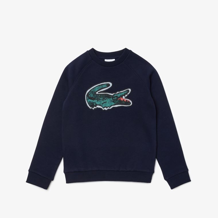 Lacoste Crocodile Graphic Fleece Sweatshirt Sötétkék Kék | Zg8kUcqA