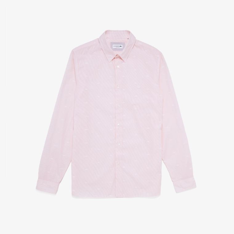 Lacoste Crocodile Print Poplin Shirt Rózsaszín Fehér | pyo2JxMH