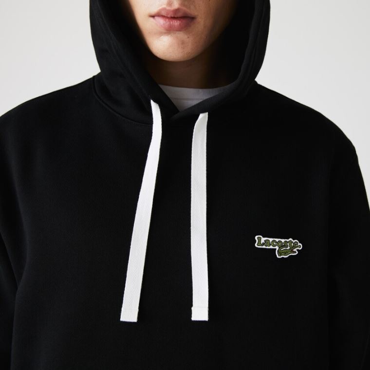 Lacoste Csuklyás Fleece Sweatshirt Fekete | OnVexGdm