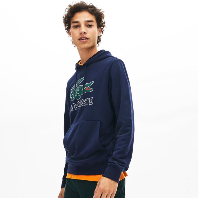 Lacoste Csuklyás Fleece Sweatshirt Sötétkék Kék | 2VCzW8H1