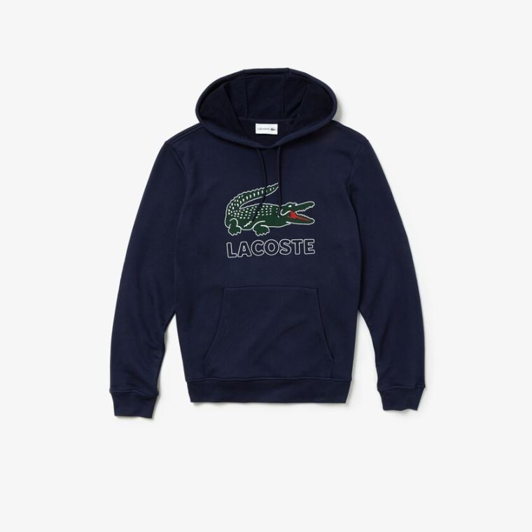 Lacoste Csuklyás Fleece Sweatshirt Sötétkék Kék | 2VCzW8H1