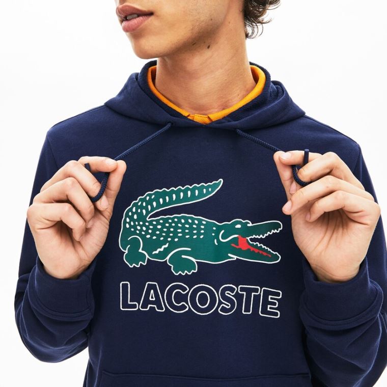 Lacoste Csuklyás Fleece Sweatshirt Sötétkék Kék | 2VCzW8H1