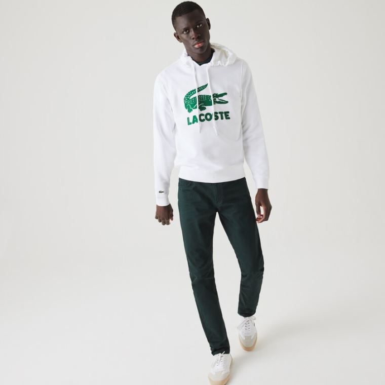 Lacoste Csuklyás Fleece Sweatshirt With Printed Logo Fehér | hsybz01S