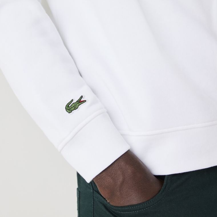 Lacoste Csuklyás Fleece Sweatshirt With Printed Logo Fehér | hsybz01S