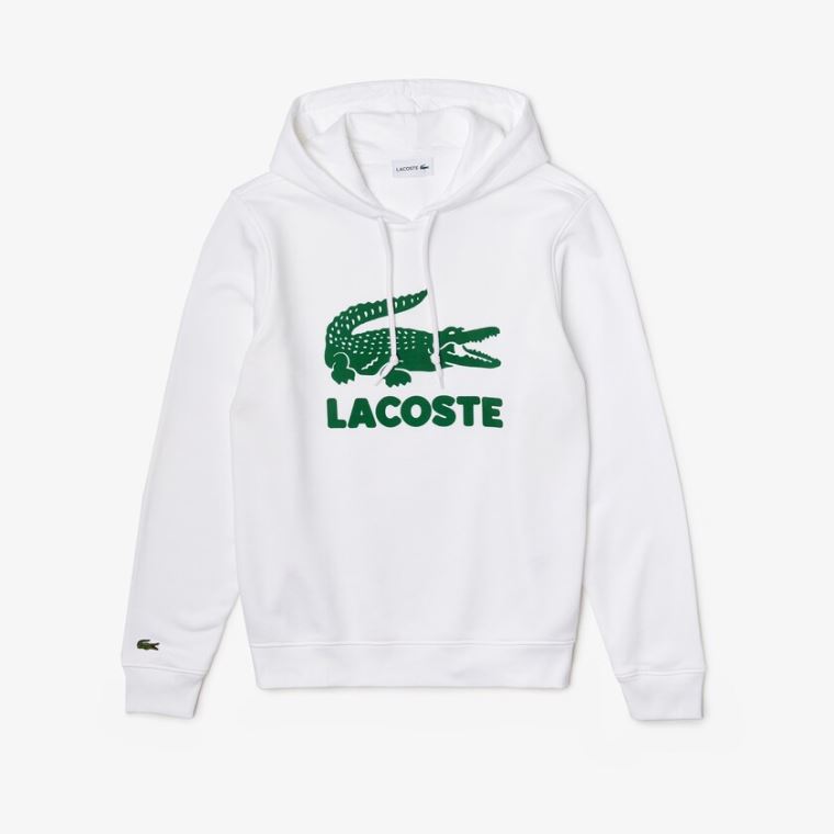 Lacoste Csuklyás Fleece Sweatshirt With Printed Logo Fehér | hsybz01S