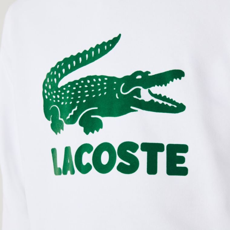 Lacoste Csuklyás Fleece Sweatshirt With Printed Logo Fehér | hsybz01S