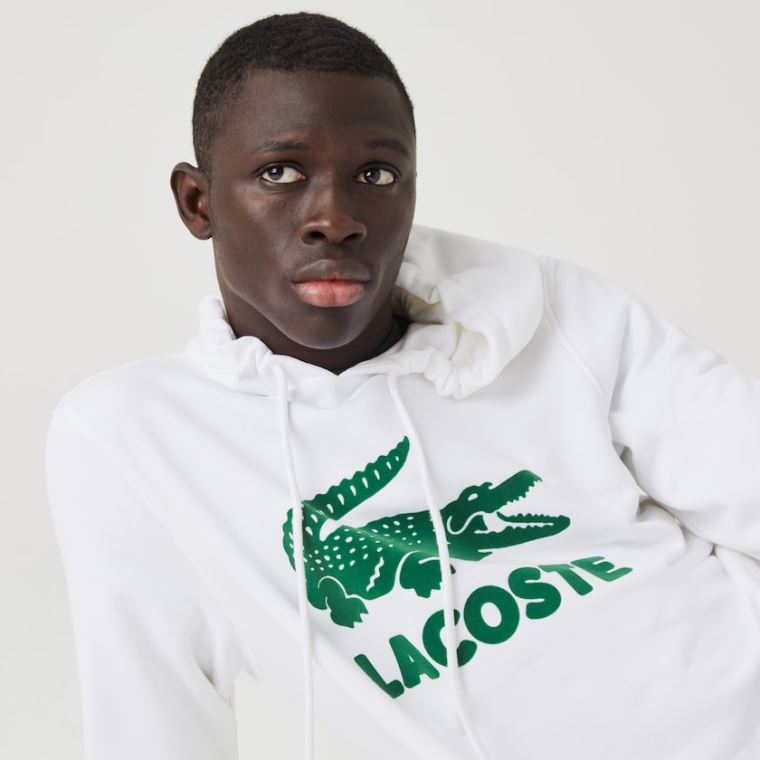 Lacoste Csuklyás Fleece Sweatshirt With Printed Logo Fehér | hsybz01S