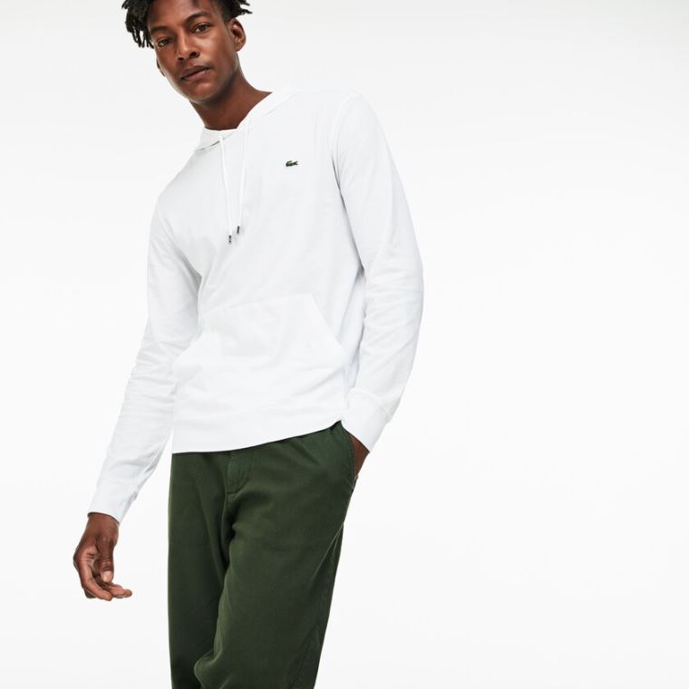 Lacoste Csuklyás Pamut T-shirt Fehér | 8ikqfqsv