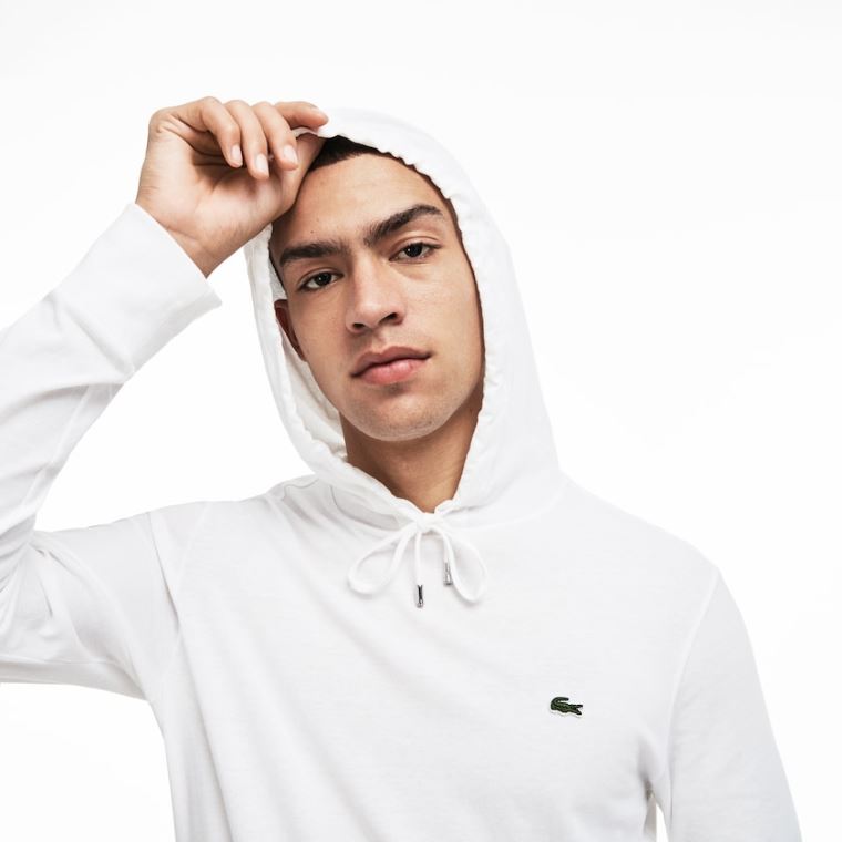 Lacoste Csuklyás Pamut T-shirt Fehér | 8ikqfqsv