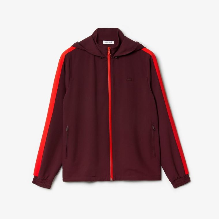 Lacoste Csuklyás Zip-Up Sweatshirt Sötétpiros Piros | xofomlVM