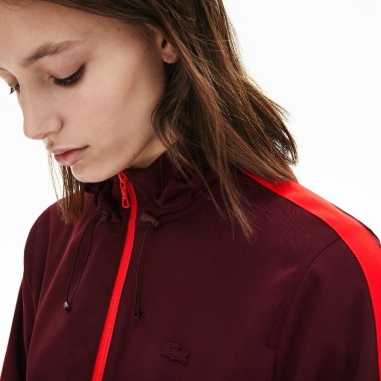 Lacoste Csuklyás Zip-Up Sweatshirt Sötétpiros Piros | xofomlVM