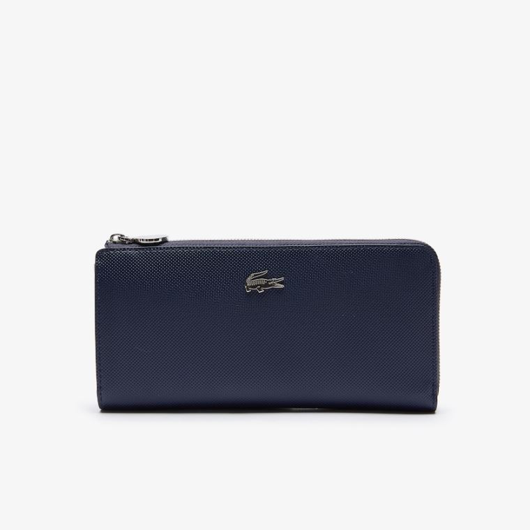 Lacoste Daily Classic Coated Piqué Vászon 10 Card Zip Wallet Sötétkék | B7fxdxQF