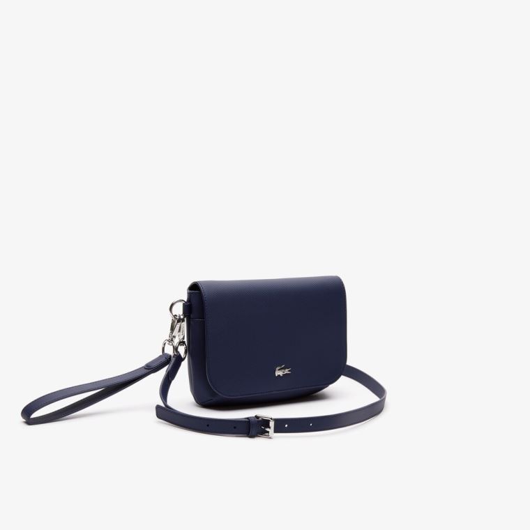 Lacoste Daily Classic Coated Piqué Vászon Flap Shoulder Bag Sötétkék | Ug4Ah7aX