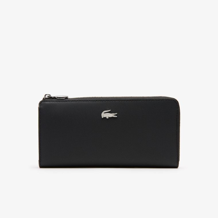 Lacoste Daily Classic Coated Piqué Vászon 10 Card Zip Wallet Fekete | hcANkAaP