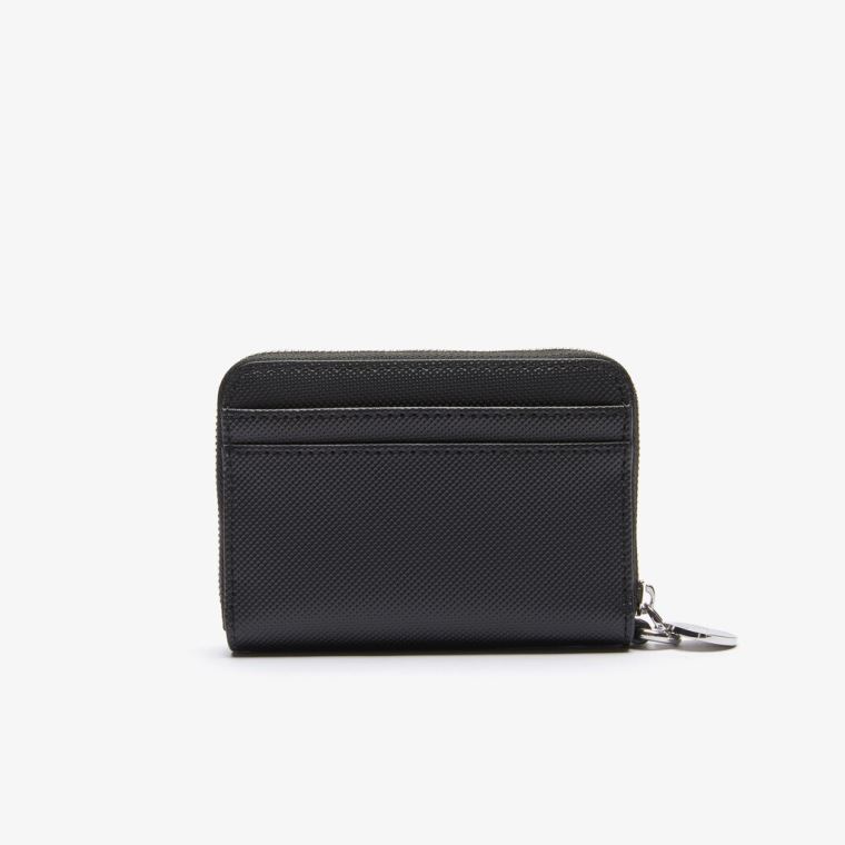 Lacoste Daily Classic Small Coated Piqué Vászon Zip Wallet Fekete | qZ8HvKRK