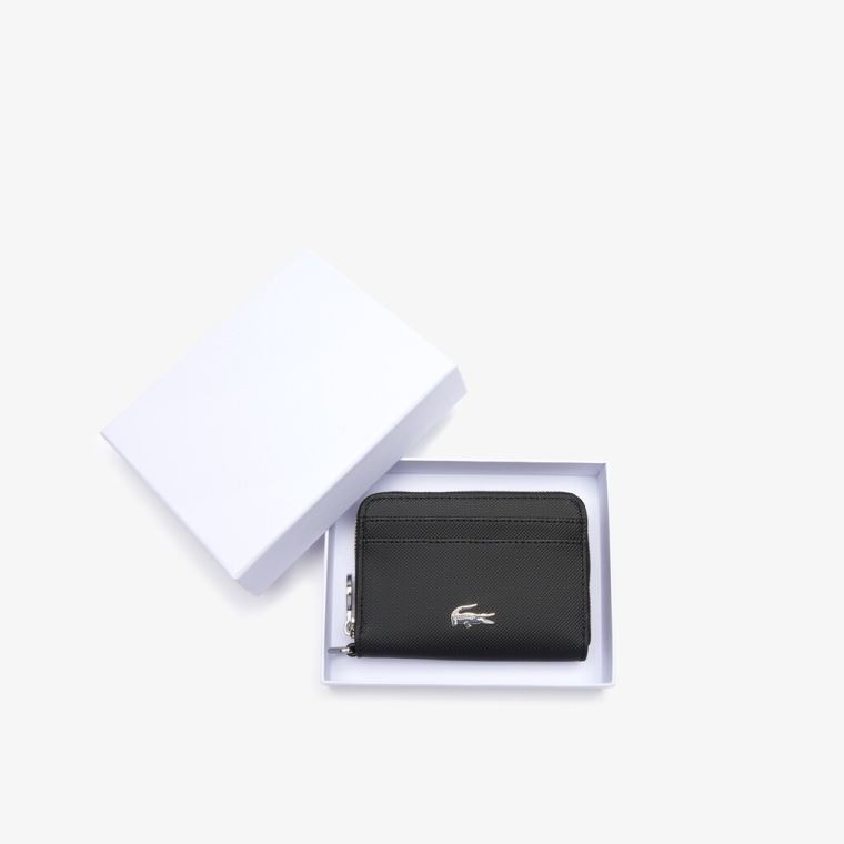 Lacoste Daily Classic Small Coated Piqué Vászon Zip Wallet Fekete | qZ8HvKRK