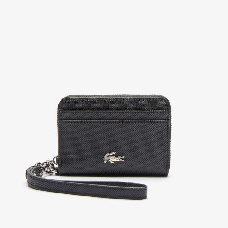 Lacoste Daily Classic Small Coated Piqué Vászon Zip Wallet Fekete | qZ8HvKRK