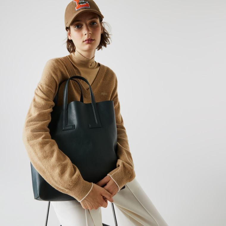 Lacoste Divat Show Two-Tone Bőr Double Tote Sötétzöld | AdbUyxWL