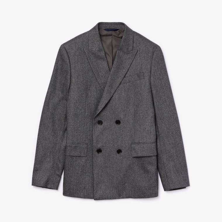 Lacoste Double-Breasted Chevron Virgin Wool And Cashmere Blazer Szürke Szürke | 7wHGWaeR