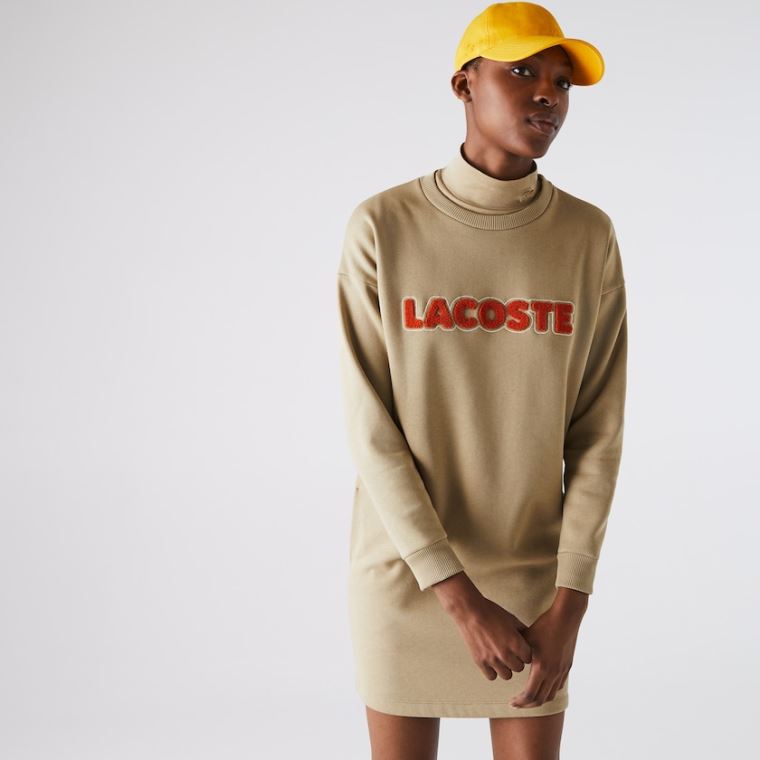 Lacoste Embroidered Accent Fleece Sweatshirt Ruha Bézs | 0lRXDuLG