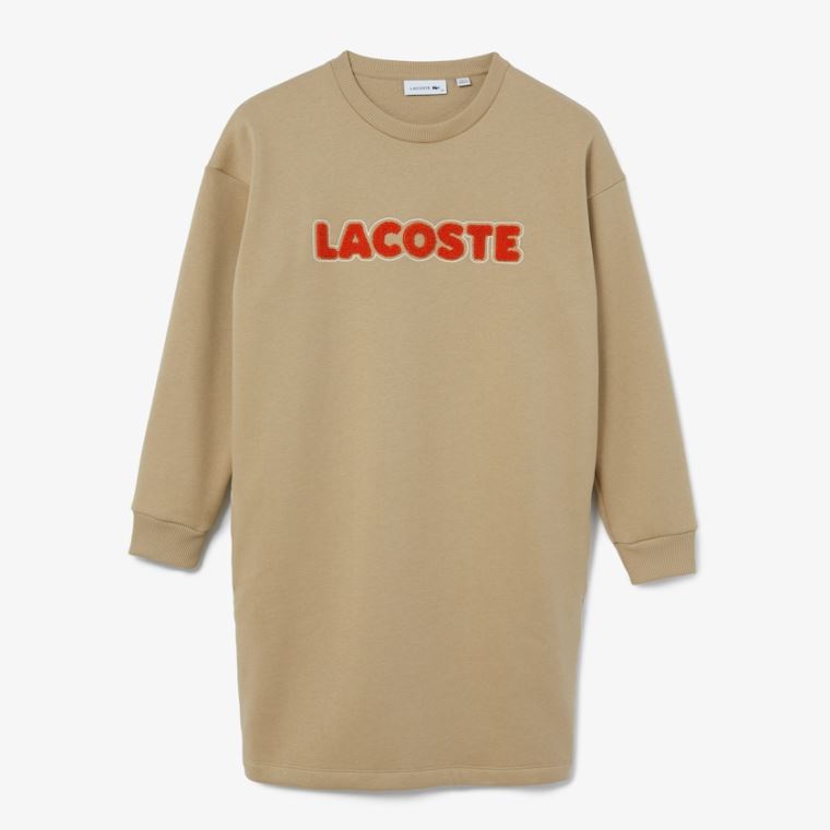 Lacoste Embroidered Accent Fleece Sweatshirt Ruha Bézs | 0lRXDuLG