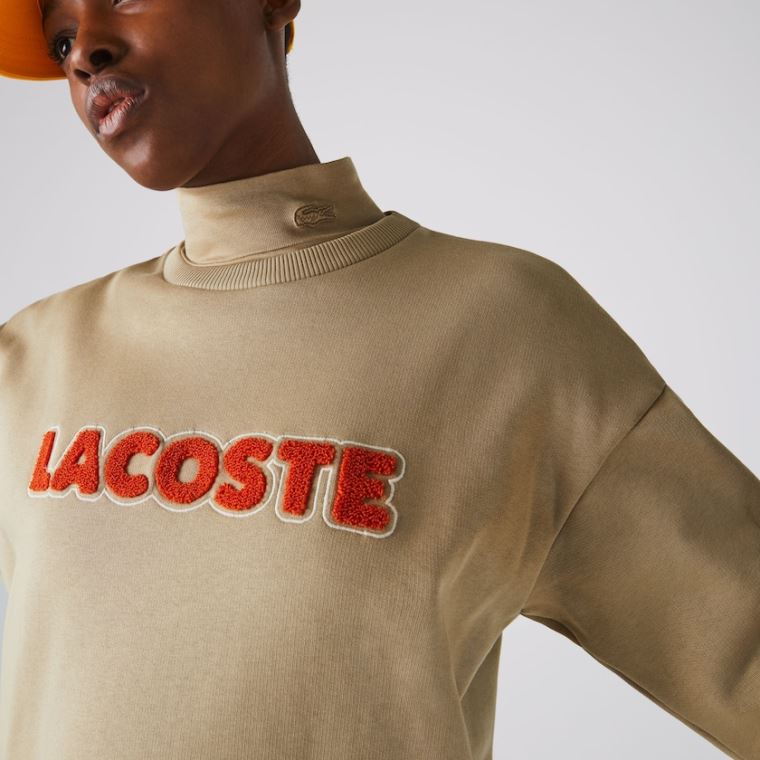 Lacoste Embroidered Accent Fleece Sweatshirt Ruha Bézs | 0lRXDuLG