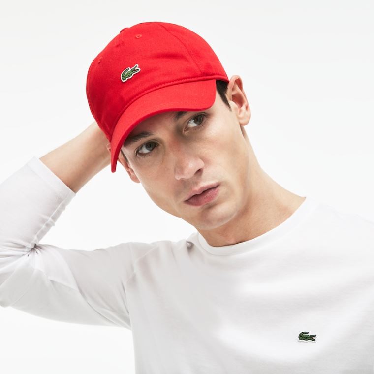 Lacoste Embroidered Crocodile Pamut Cap Piros | Jv1XeHbc