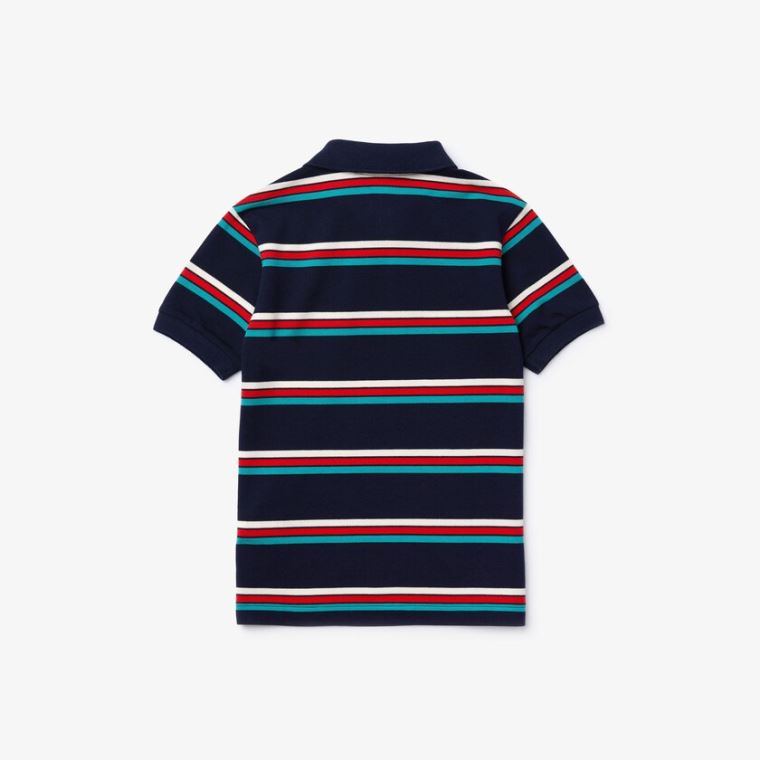 Lacoste Embroidered Logo Striped Polo Sötétkék Kék Fehér | I1IeSpbD