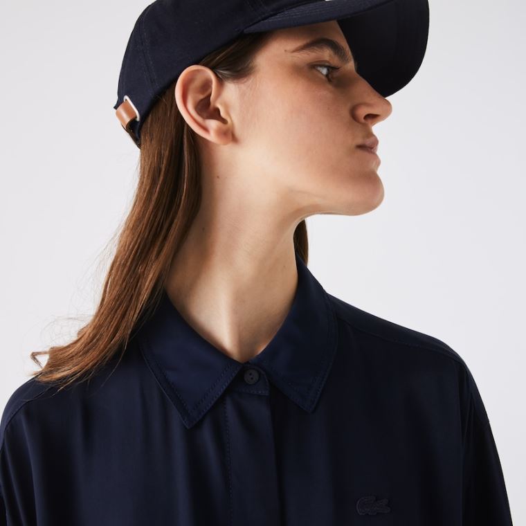 Lacoste Fitted Crepe Shirt Ruha Sötétkék Kék | xBaJbqmJ