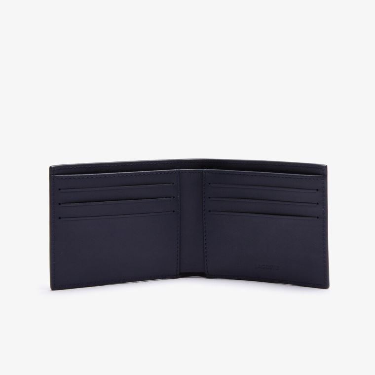 Lacoste Fitzgerald Check-Effect Textured Bőr Wallet Sötétkék Kék Fehér | 0oFD5CYi