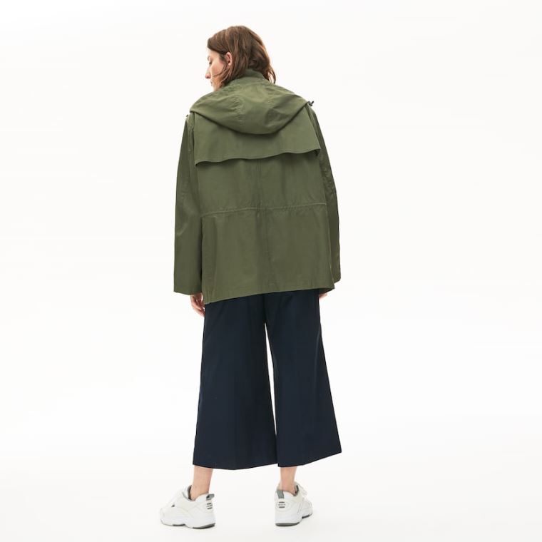 Lacoste Flared Vizi-Resistant Parka Khaki Zöld | LzDQrvF4