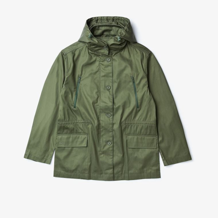 Lacoste Flared Vizi-Resistant Parka Khaki Zöld | LzDQrvF4